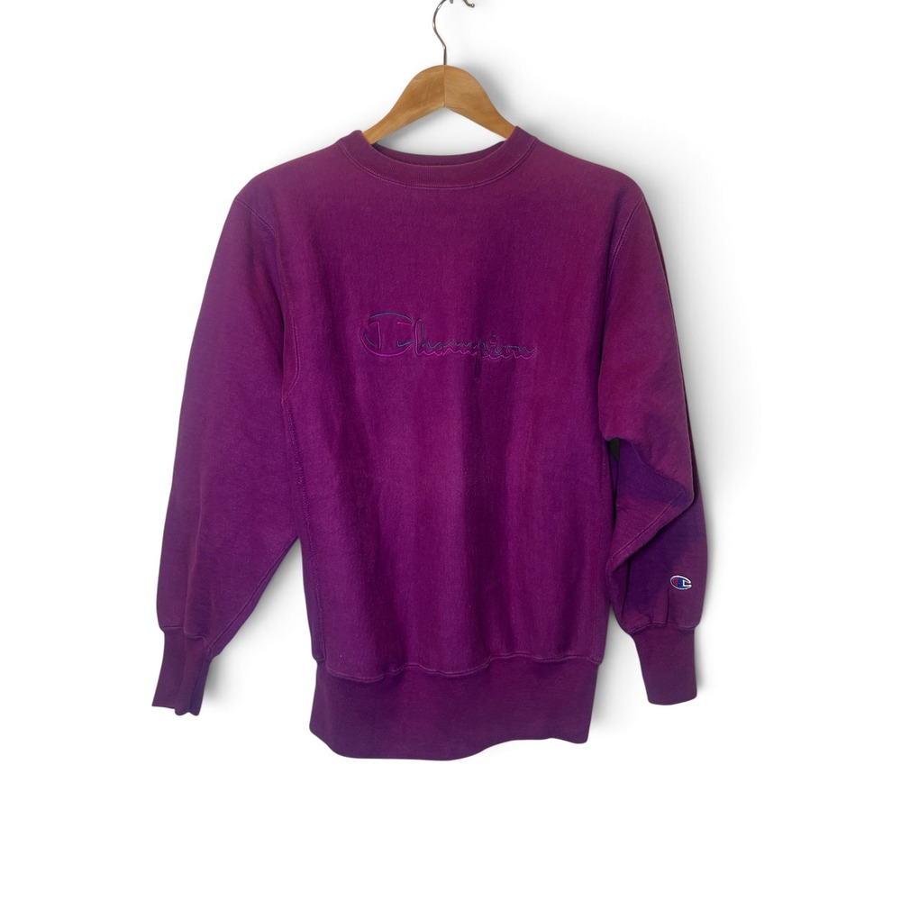 Champion Reverse Weave Sweatshirt Spellout Embroidered Logo L 90s USA Vintage
